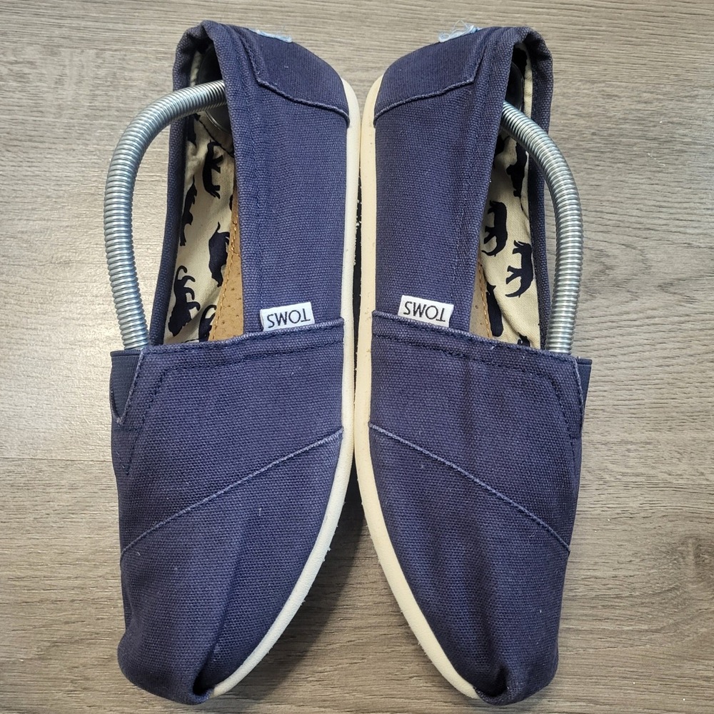 TOMS Womens Alpargata Navy Blue Canvas Slip On Loafers Shoes Size 9 Animal Print